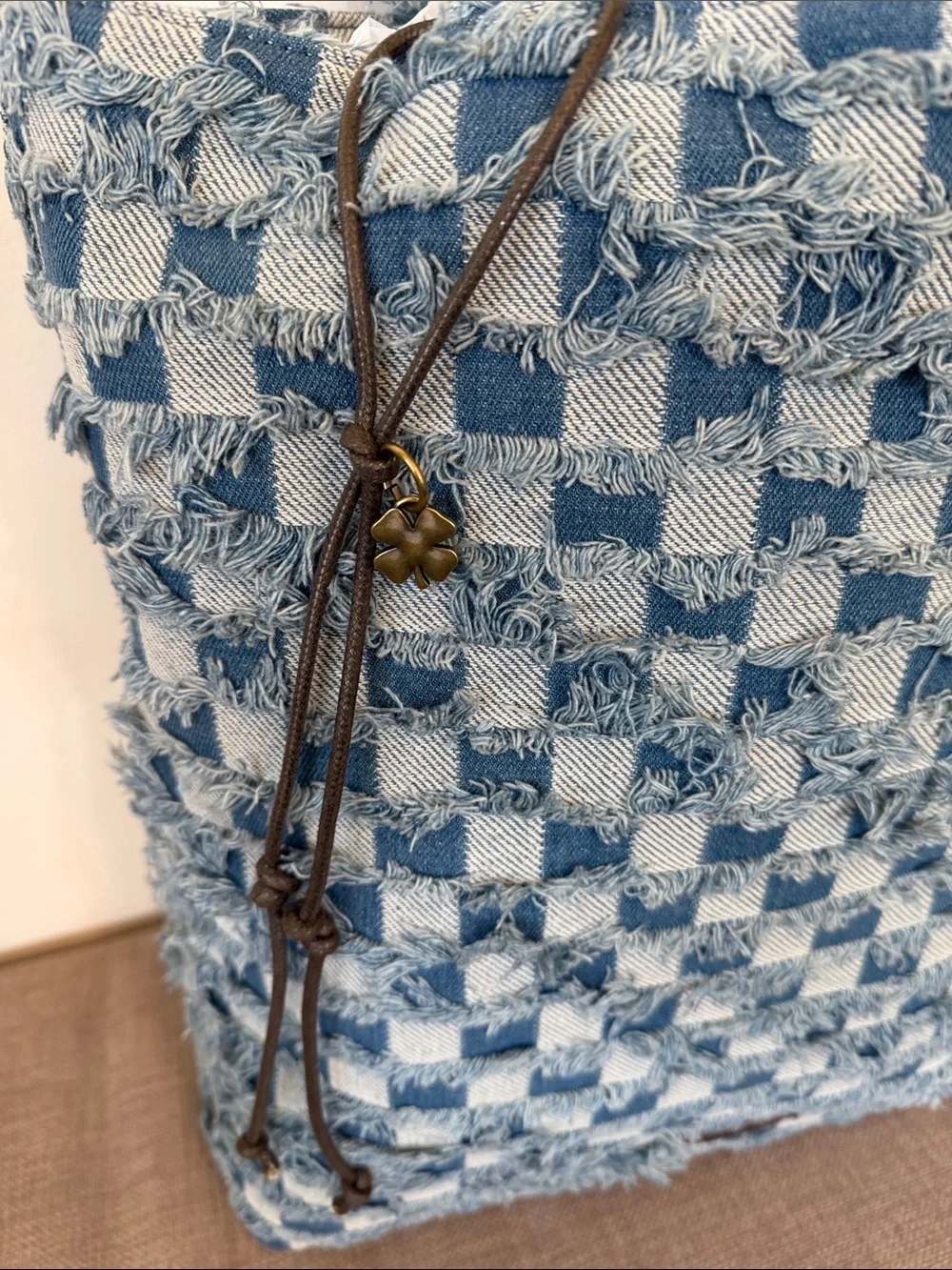 Lucky Brand Denim Check Canvas Tote Bag - NWT